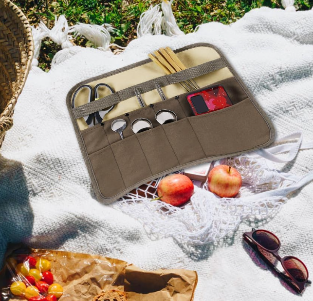 Canvas Roll-Up Hanging Camping Tableware Organizer