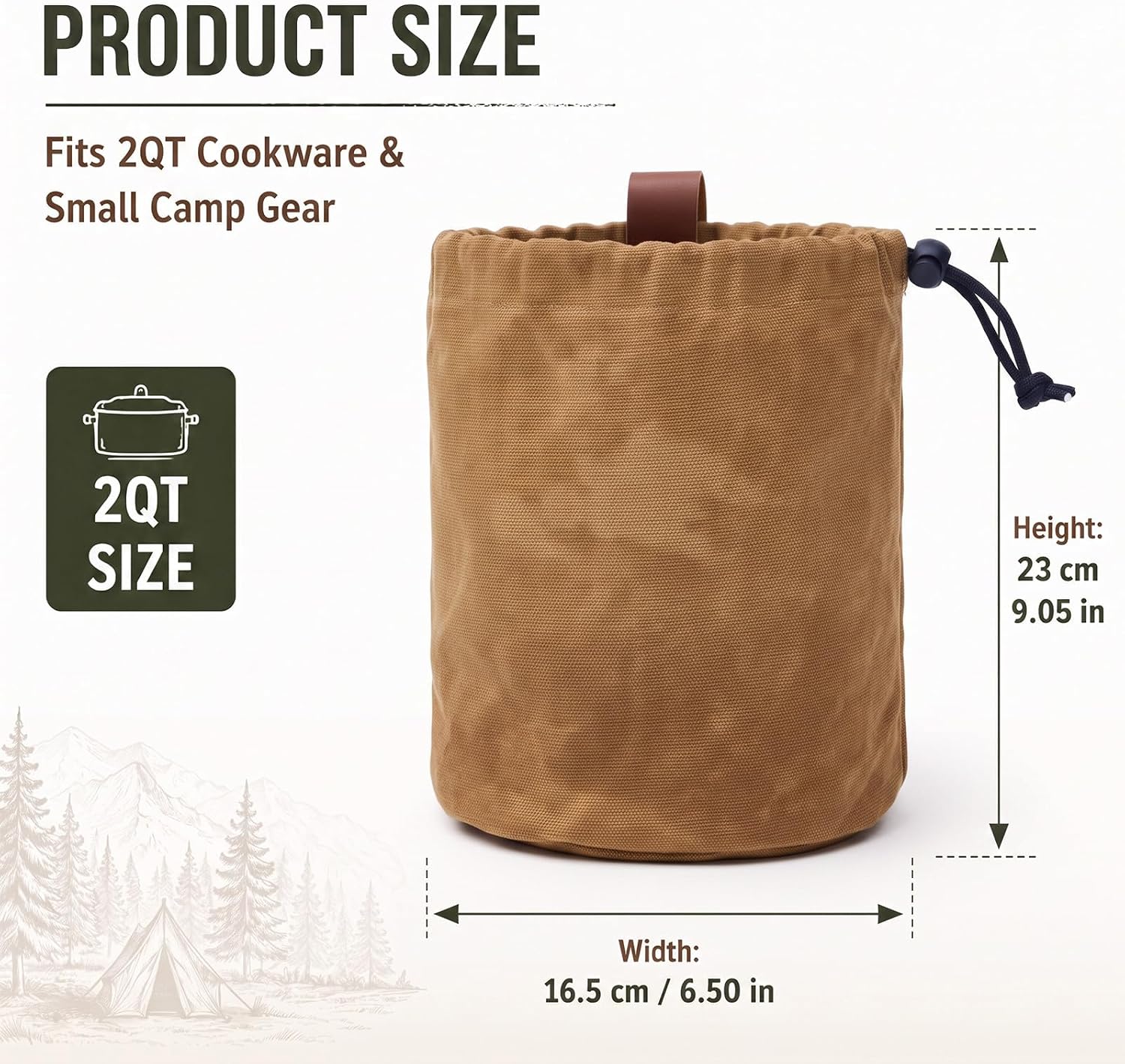 Camping Cookware Organizer, Canvas, Drawstring Closure, Khaki - Image 2