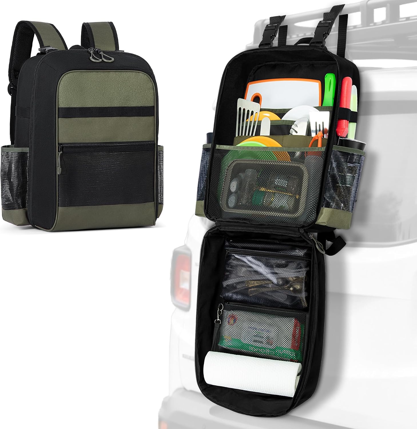 Camping Kitchenware Backpack, Includes Paper Towel Holder, Black