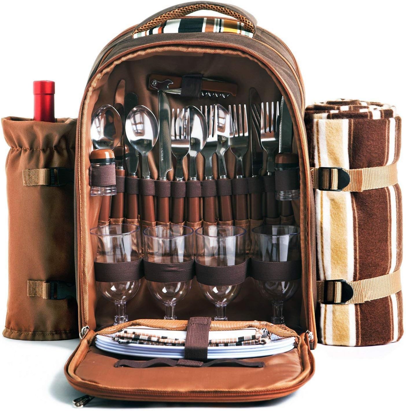 Picnic Backpack For Four, With Insulated Compartment And Tableware Set