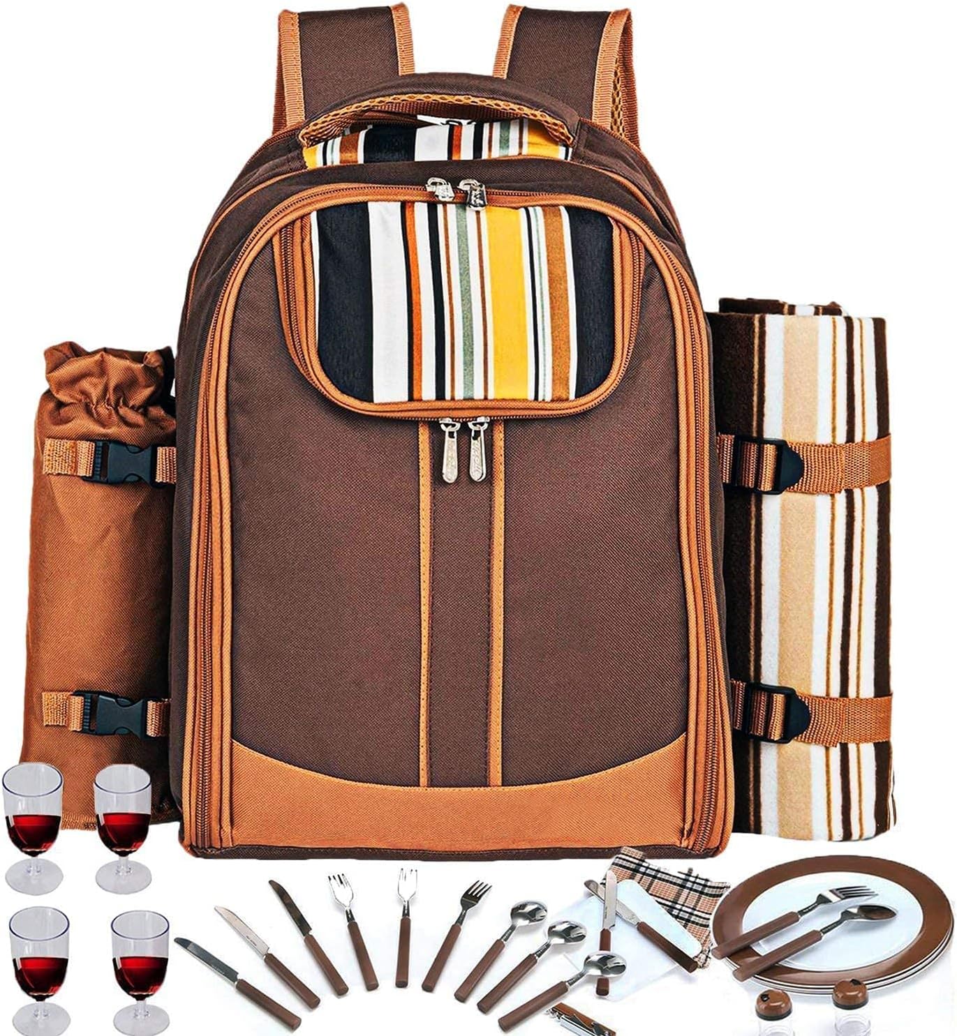 Picnic Backpack For Four, With Insulated Compartment And Tableware Set - Image 2
